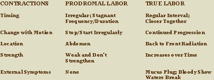 Prodromal Labor Chart